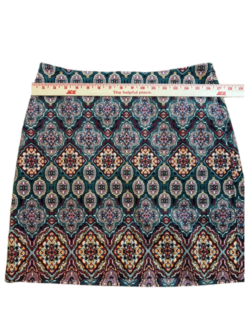 LOFT Medallion Print Mini Skirt Teal Boho Cotton Modal Lined Women’s Size 8 - Picture 2 of 5